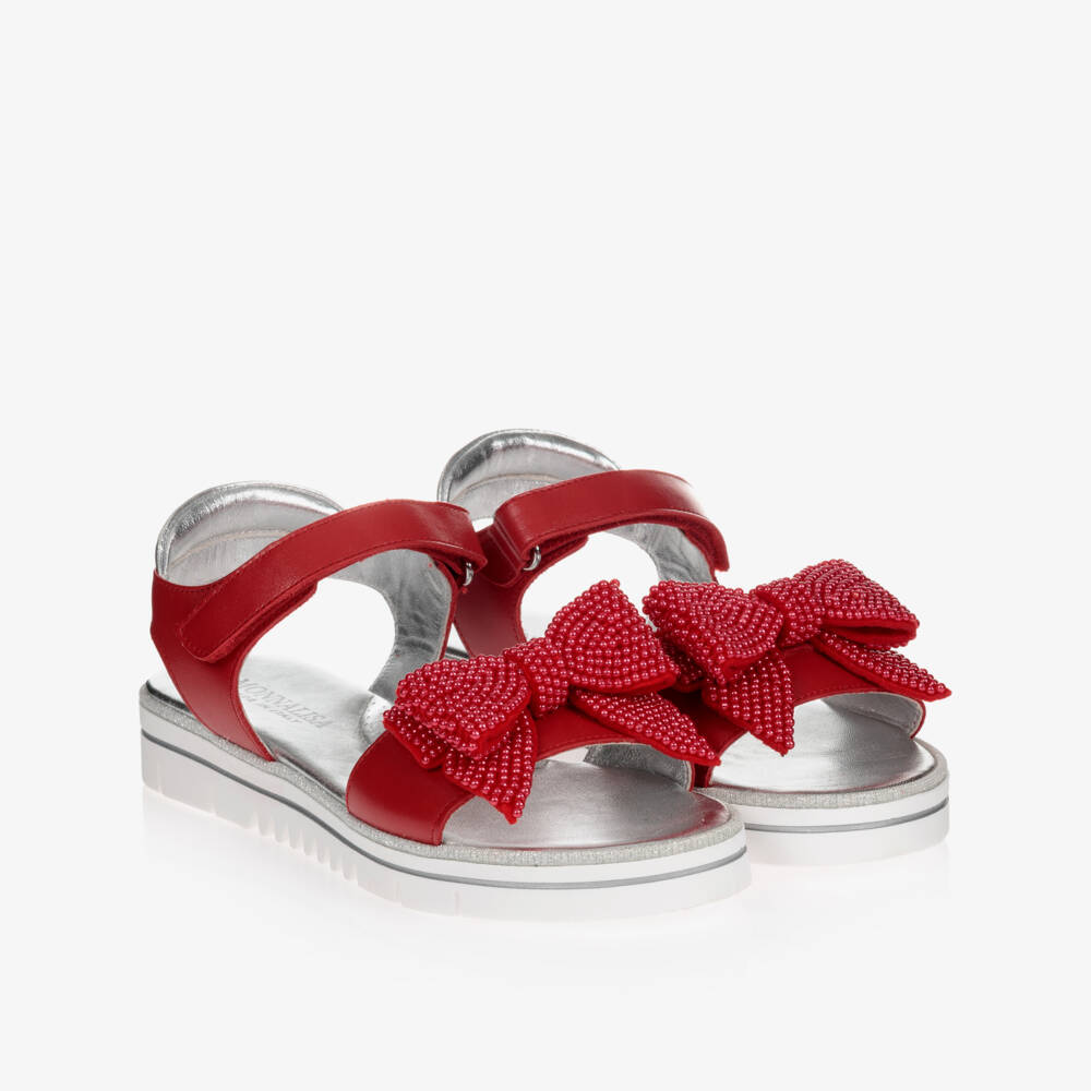 Monnalisa-Teen Red Bow Logo Sandals | Childrensalon Outlet