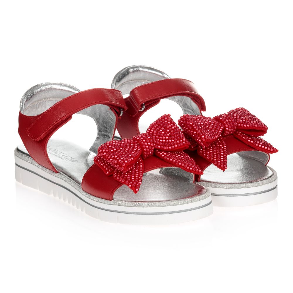 Monnalisa - Teen Red Bow Logo Sandals | Childrensalon