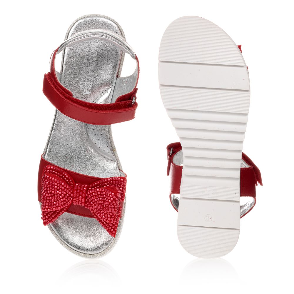 Monnalisa-Teen Red Bow Logo Sandals | Childrensalon Outlet