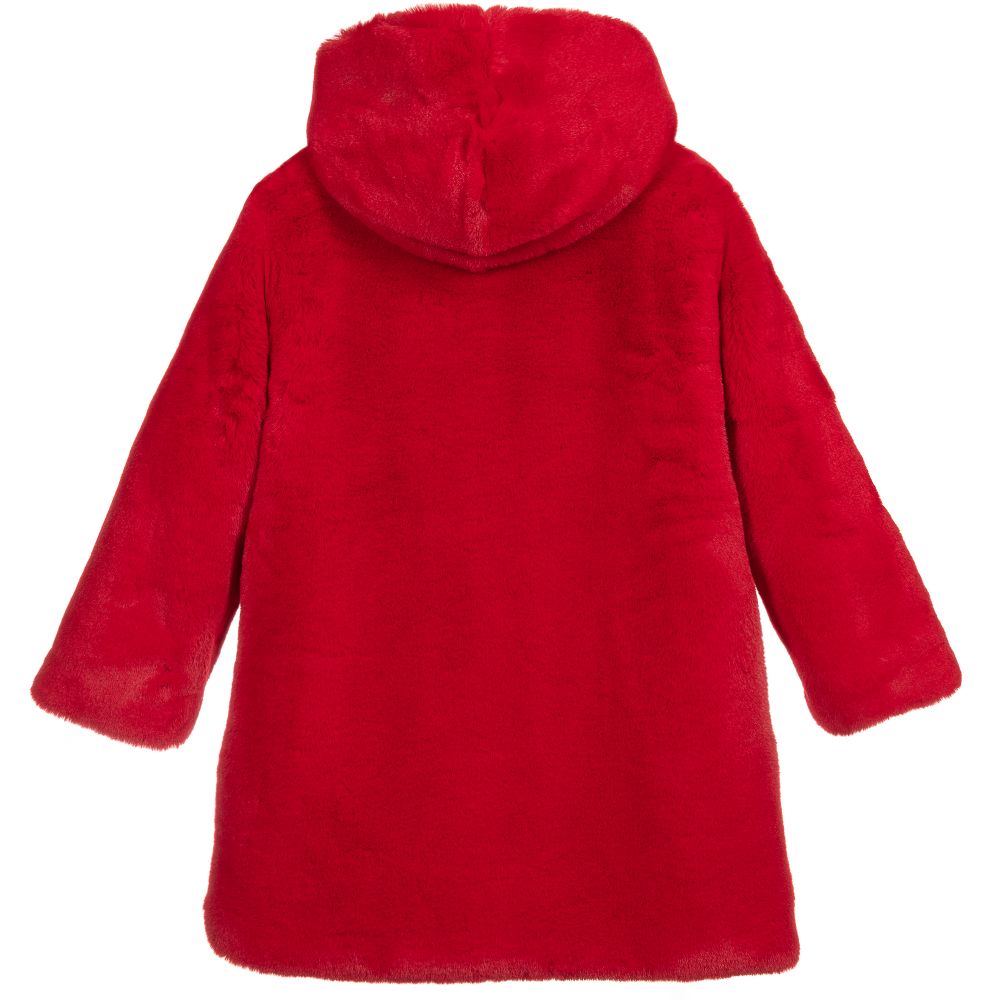 Monnalisa-Teen Red Faux Fur Coat | Childrensalon Outlet