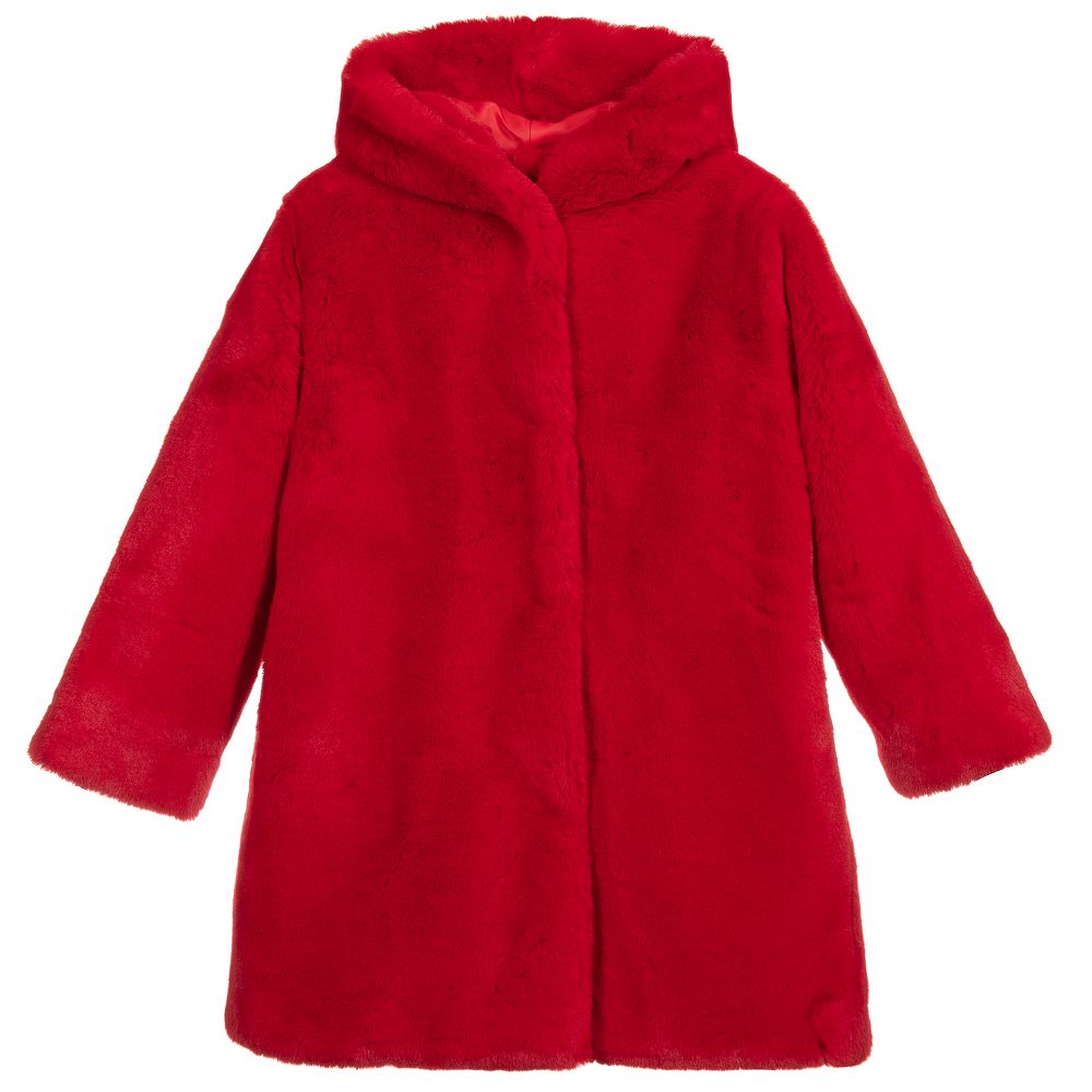 Monnalisa - Teen Red Faux Fur Coat | Childrensalon