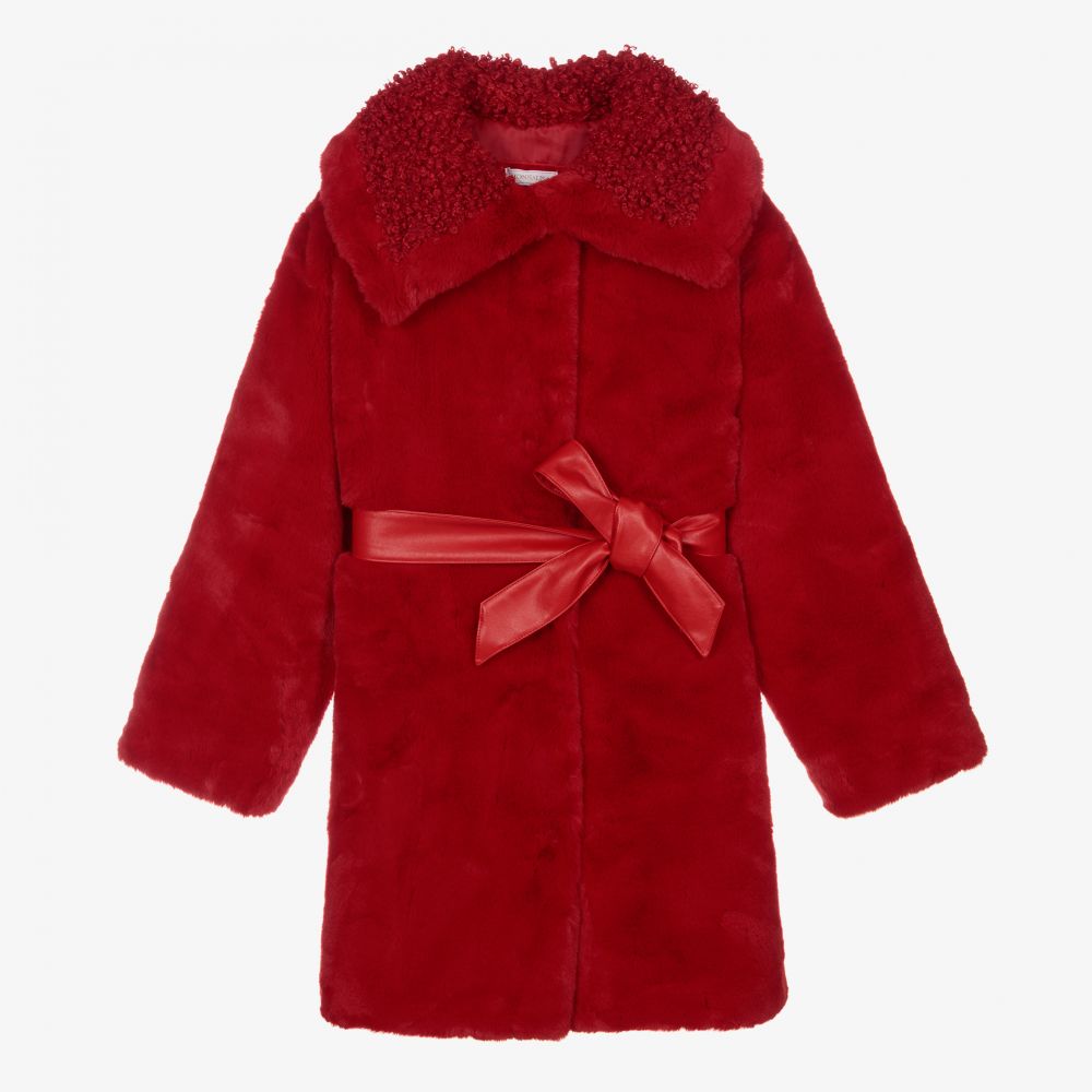 Monnalisa - Teen Red Faux Fur Coat | Childrensalon