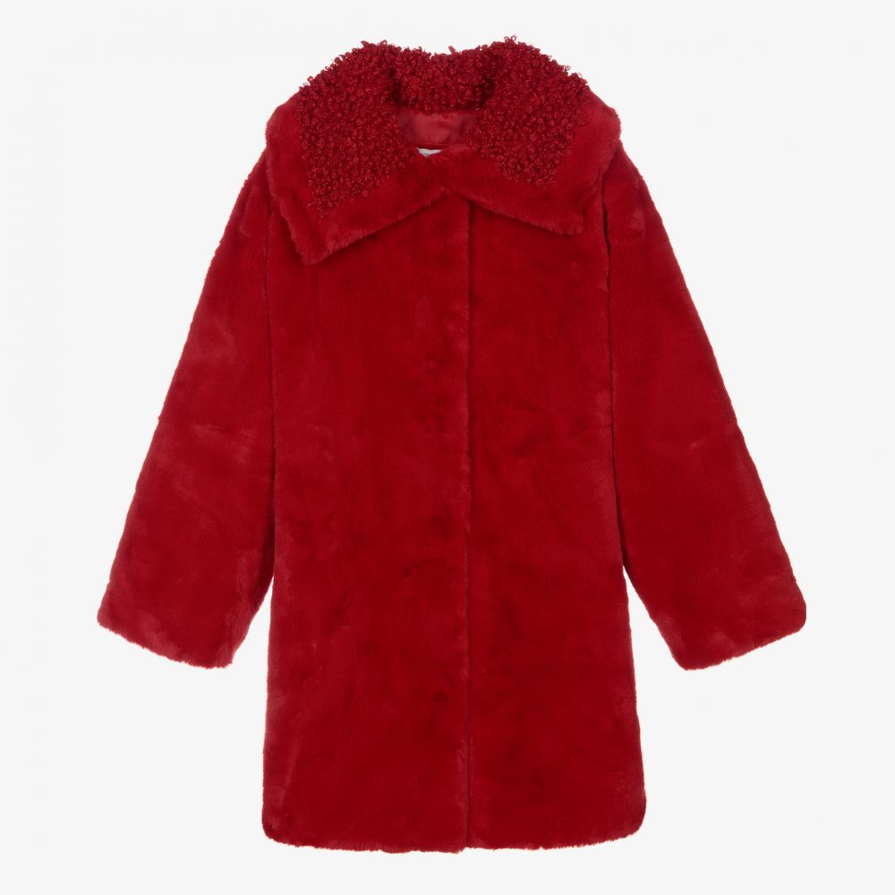 Monnalisa-Красная шубка из искусственного меха для подростков | Childrensalon Outlet