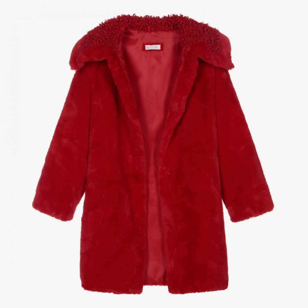 Monnalisa-Красная шубка из искусственного меха для подростков | Childrensalon Outlet