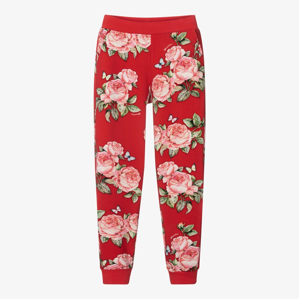 Monnalisa - Rote Jogginghose mit Blumen-Print | Childrensalon