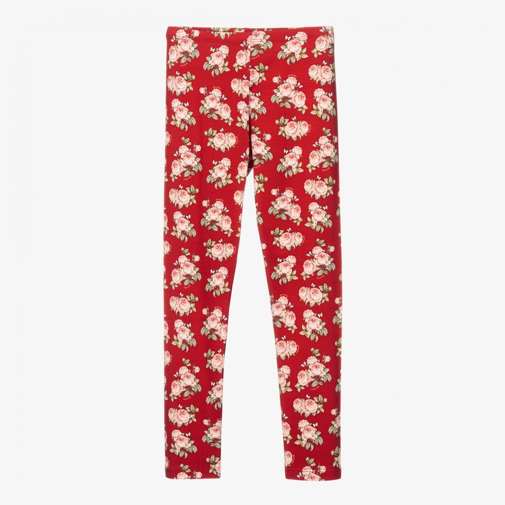 Monnalisa - Rote Teen Leggings mit Blumen | Childrensalon