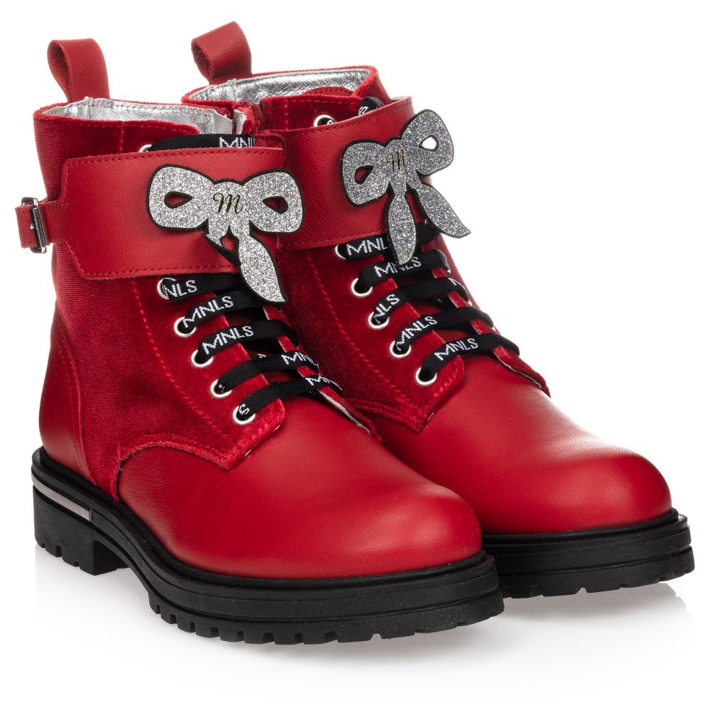 Monnalisa - Teen Red Leather Boots | Childrensalon