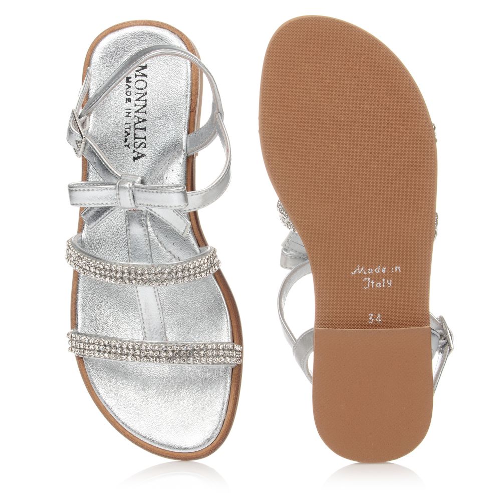 Monnalisa-صندل تينز بناتي جلد صناعي و ديامنتي لون فضّي | Childrensalon Outlet