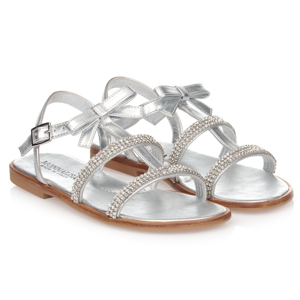 Monnalisa - Silberfarbene Teen Sandalen mit Strass | Childrensalon