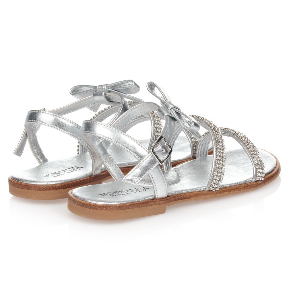 Monnalisa-صندل تينز بناتي جلد صناعي و ديامنتي لون فضّي | Childrensalon Outlet