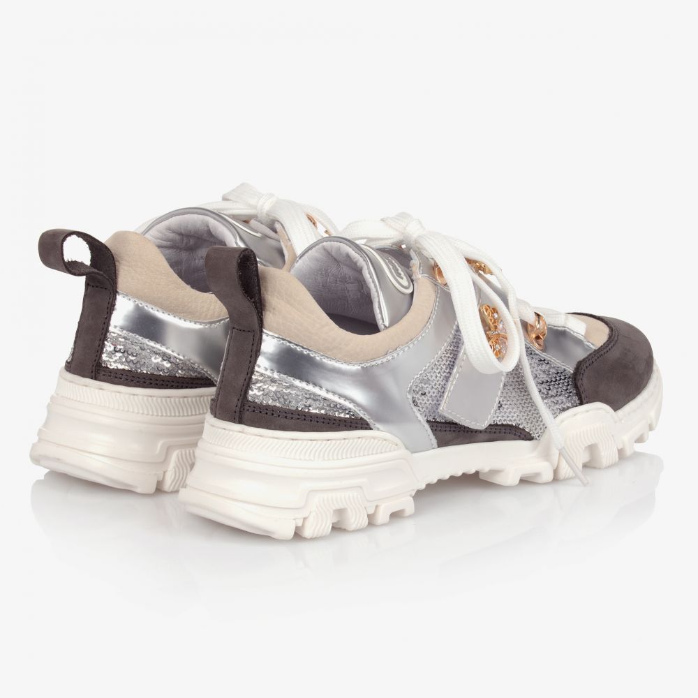Monnalisa-Teen Silver Leather Trainers | Childrensalon Outlet