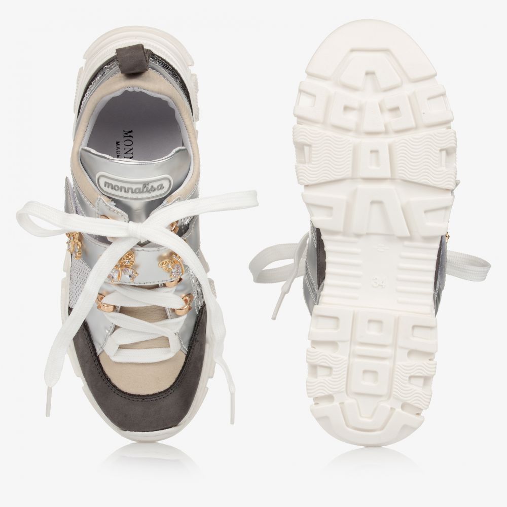Monnalisa-Teen Silver Leather Trainers | Childrensalon Outlet