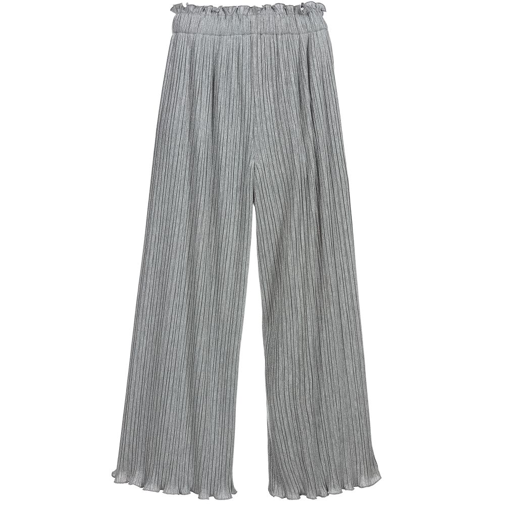 Monnalisa-Teen Silver Pleated Trousers | Childrensalon Outlet