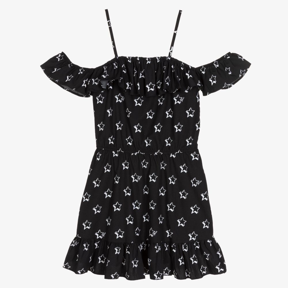 Monnalisa - Schwarzes Teen Baumwollkleid mit Waschung | Childrensalon