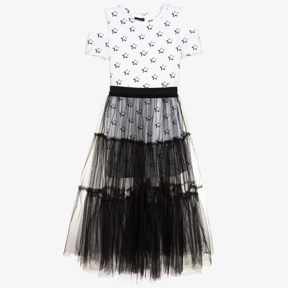 Monnalisa - Teen Kleid in Weiß und Schwarz | Childrensalon