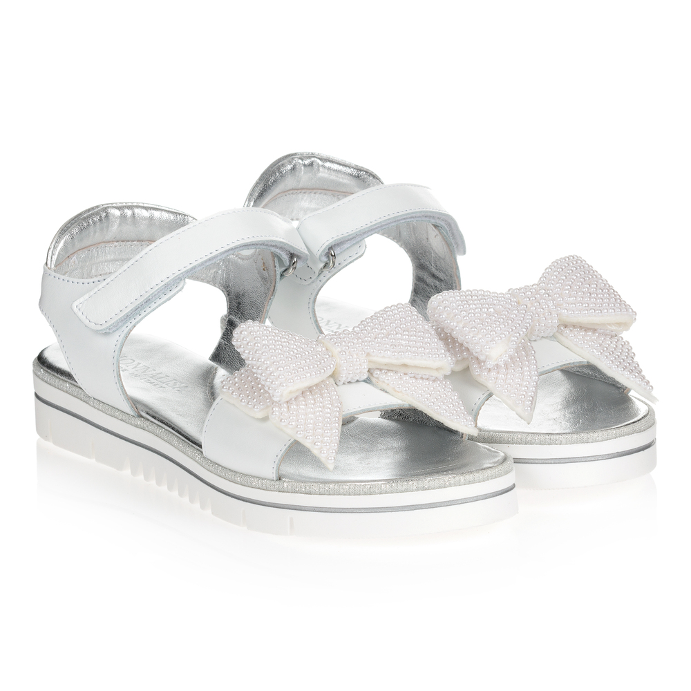 Monnalisa - Teen White Bow Logo Sandals | Childrensalon