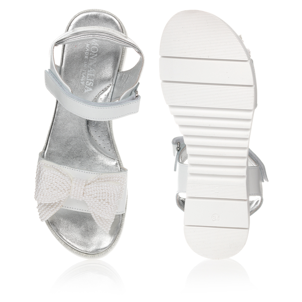 Monnalisa-Teen White Bow Logo Sandals | Childrensalon Outlet
