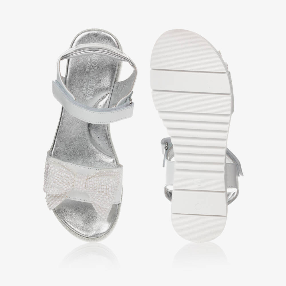 Monnalisa-صندل جلد لون أبيض مزين بفيونكة | Childrensalon Outlet