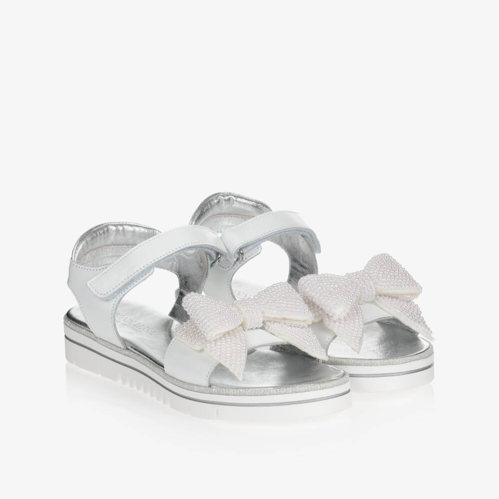Monnalisa-Белые сандалии с логотипом и бантами для подростков | Childrensalon Outlet