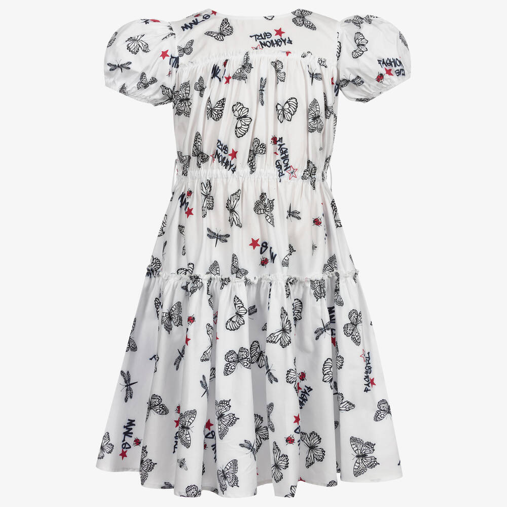 Monnalisa-Белое платье с бабочками для подростков | Childrensalon Outlet