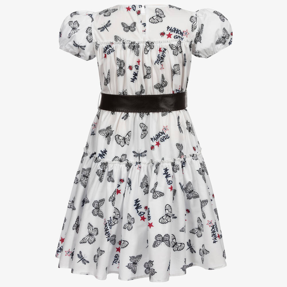 Monnalisa-Белое платье с бабочками для подростков | Childrensalon Outlet