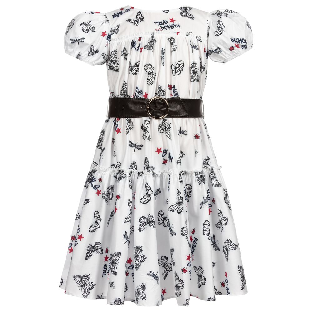 Monnalisa - Белое платье с бабочками для подростков | Childrensalon