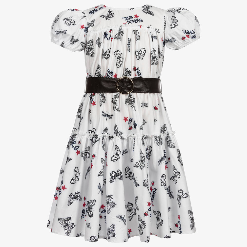 Monnalisa-Teen White Butterfly Dress | Childrensalon Outlet