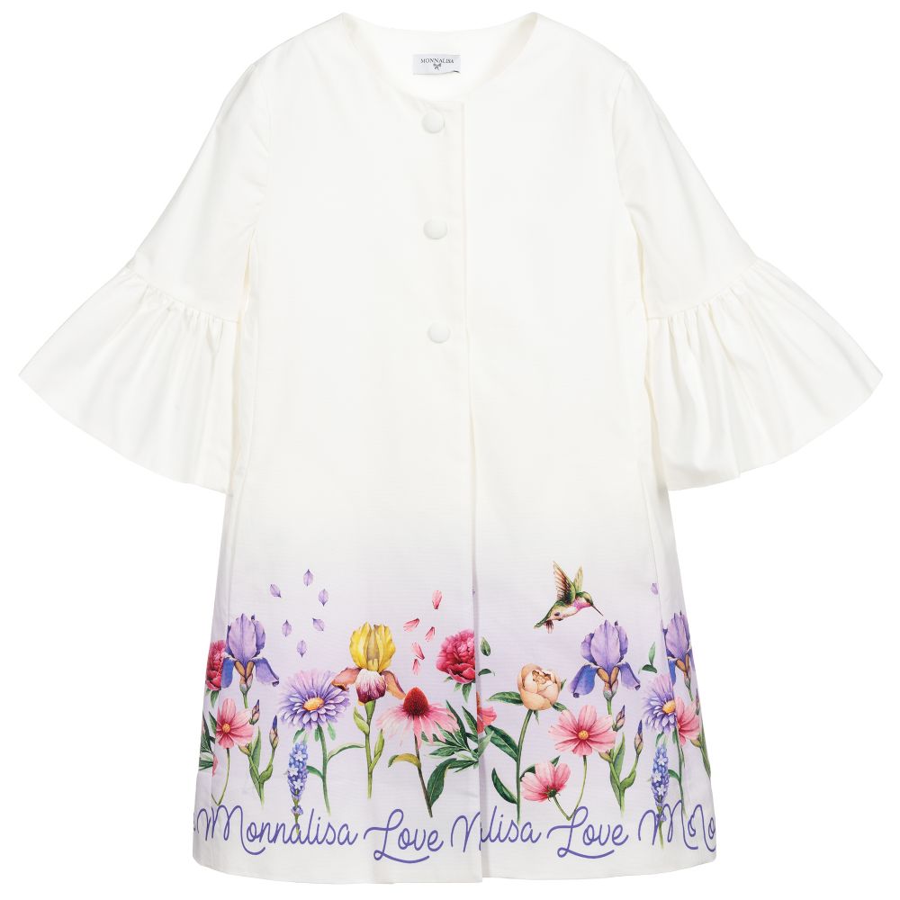 Monnalisa - Manteau fleuri blanc en coton Ado | Childrensalon