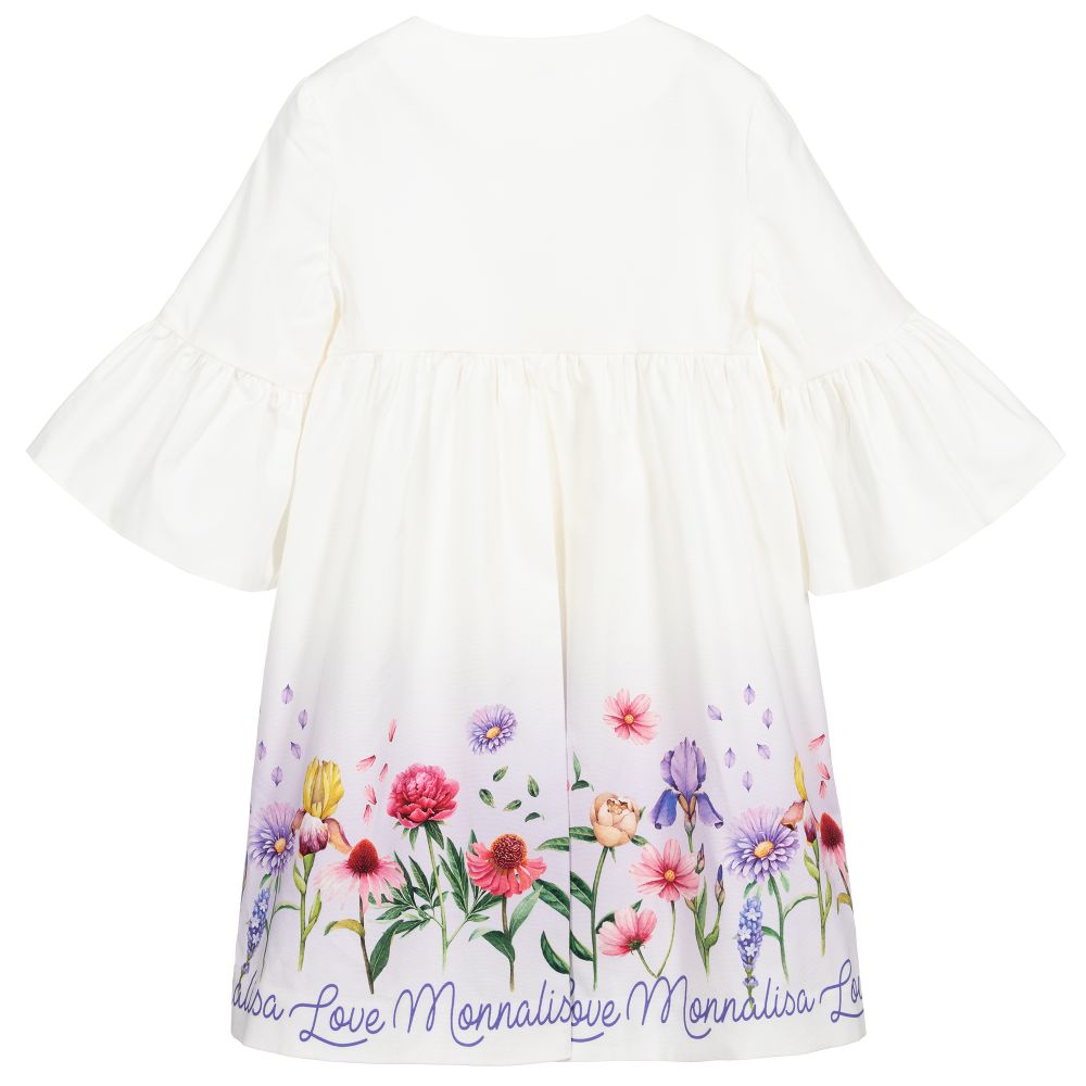 Monnalisa-Белое хлопковое пальто с цветочным рисунком для подростков | Childrensalon Outlet