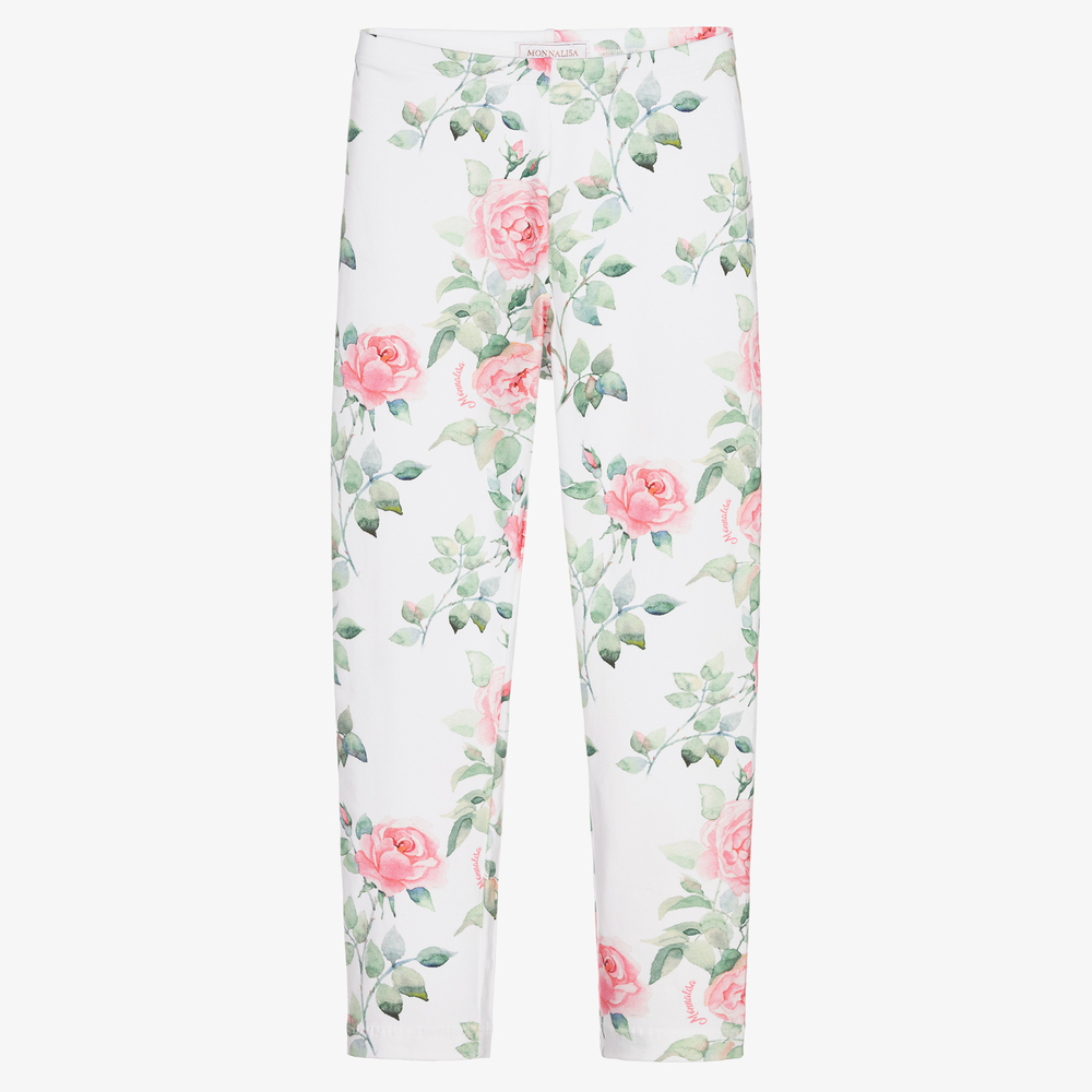 Monnalisa - Weiße Teen Leggings mit Blumen | Childrensalon