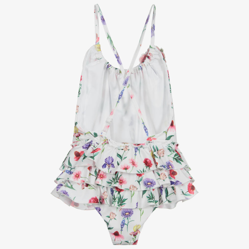Monnalisa-Teen White Floral Swimsuit | Childrensalon Outlet
