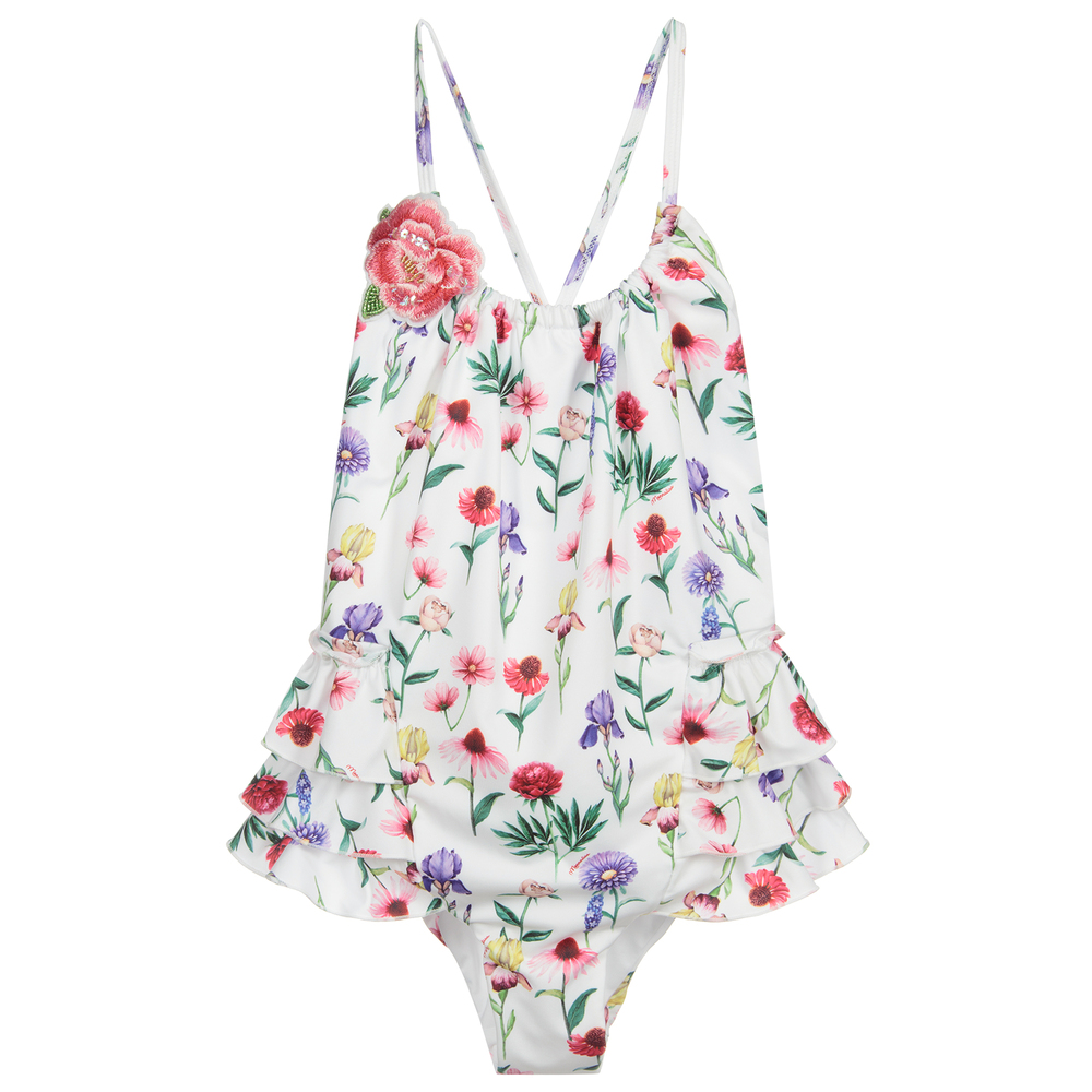 Monnalisa - Teen White Floral Swimsuit | Childrensalon