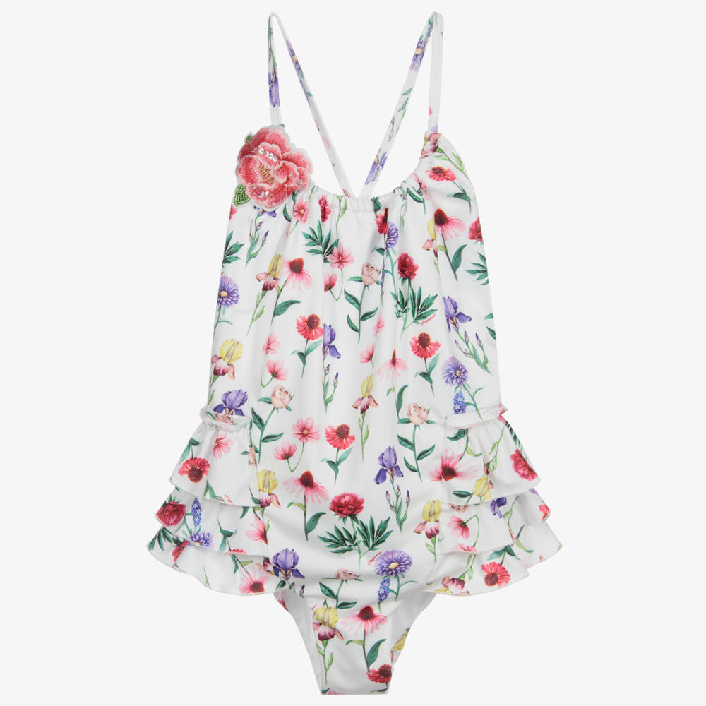 Monnalisa-مايو لون أبيض بطبعة ورود | Childrensalon Outlet