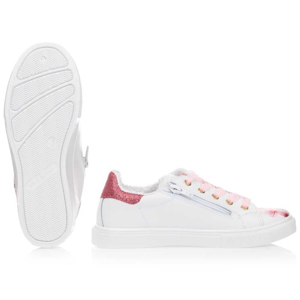 Monnalisa Teen White Floral Trainers Childrensalon Outlet