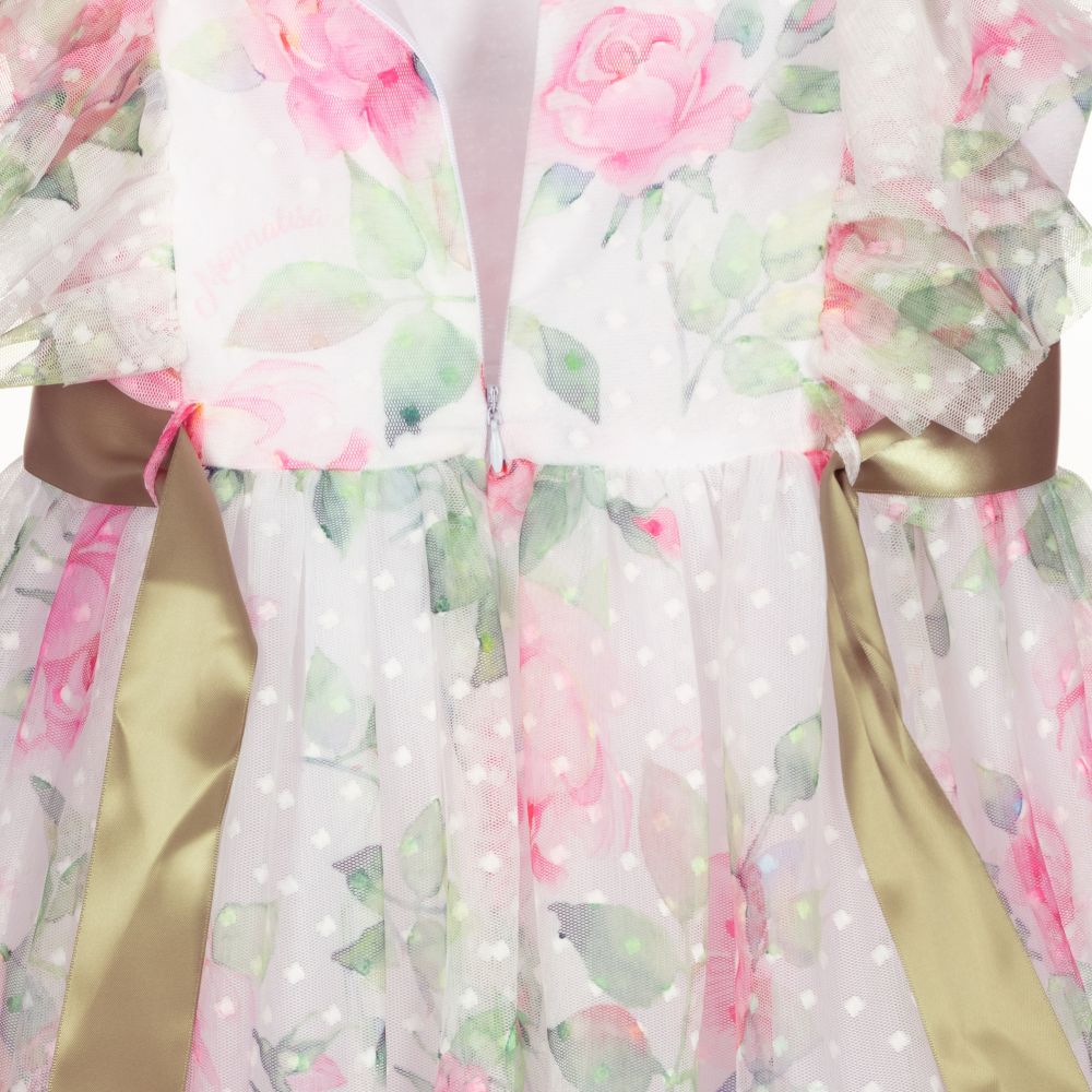 Monnalisa-Teen White Floral Tulle Dress | Childrensalon Outlet