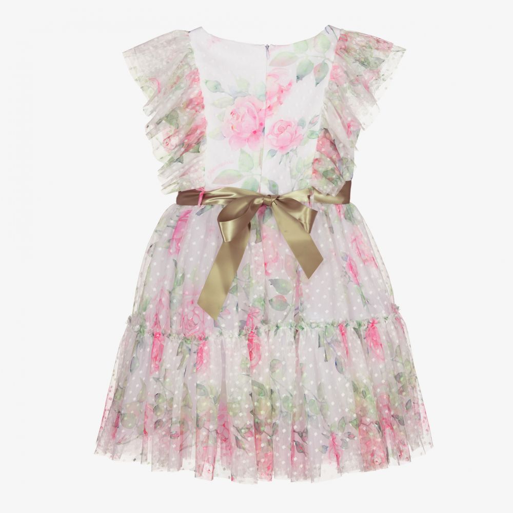 Monnalisa-Teen White Floral Tulle Dress | Childrensalon Outlet