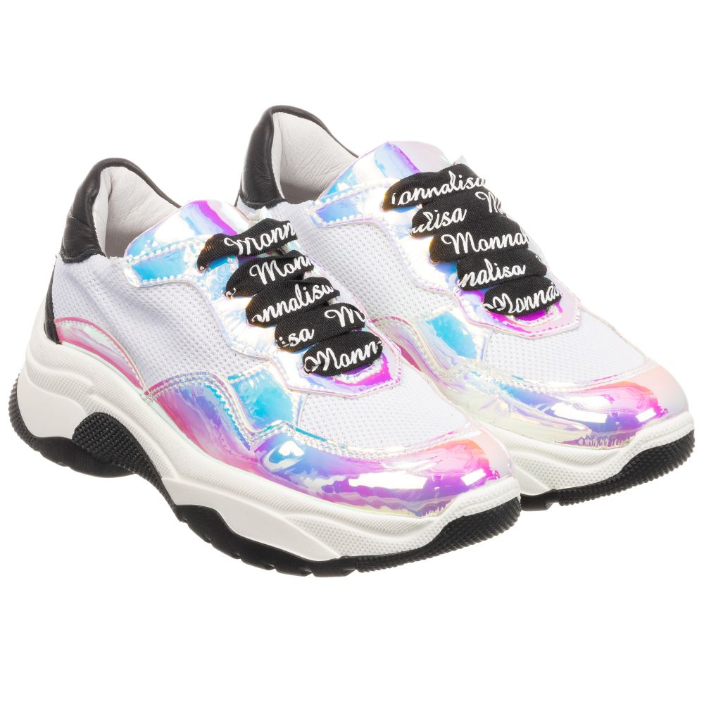 Monnalisa - Teen White Iridescent Trainers | Childrensalon