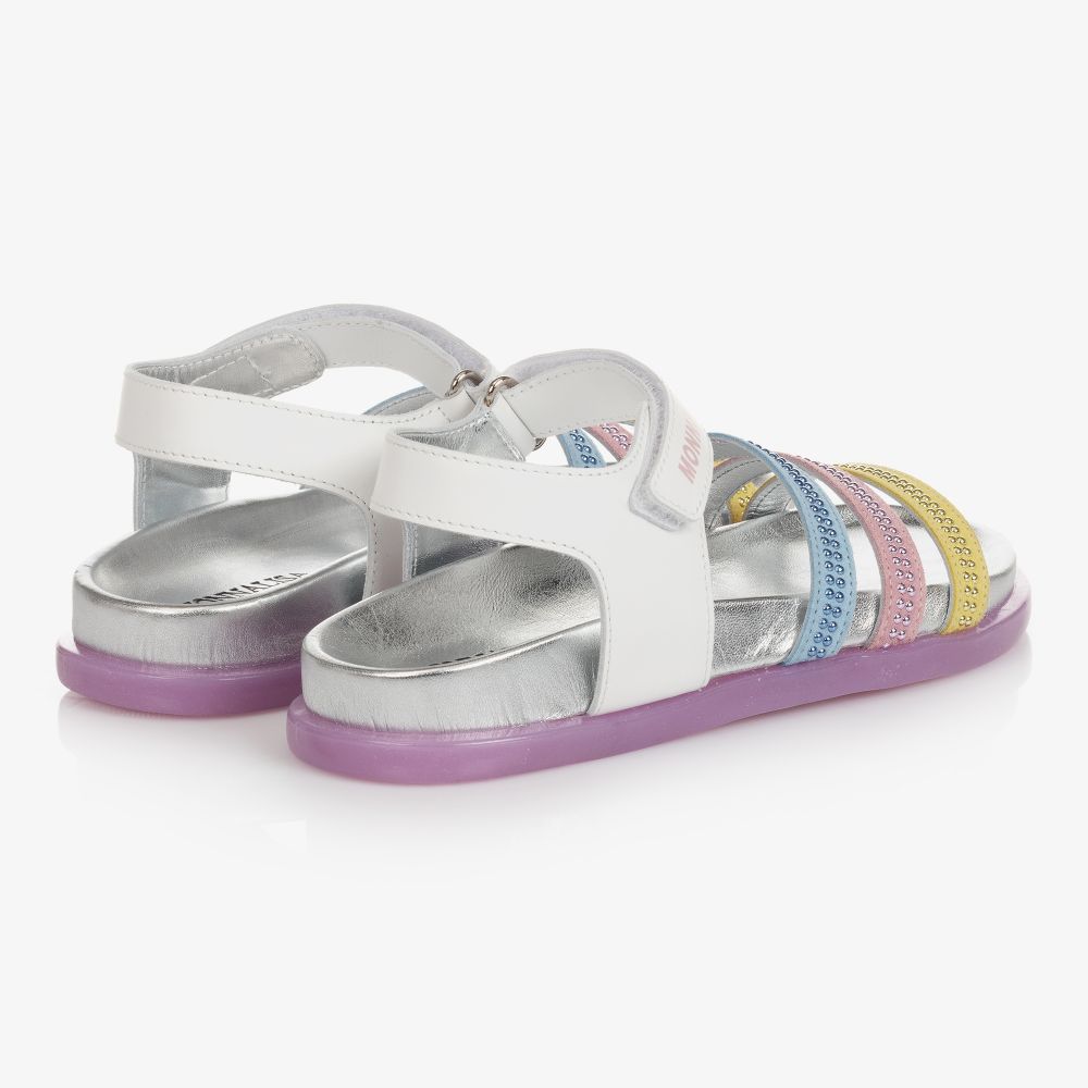 Monnalisa-صندل تينز بناتي جلد لون أبيض وفضّي | Childrensalon Outlet