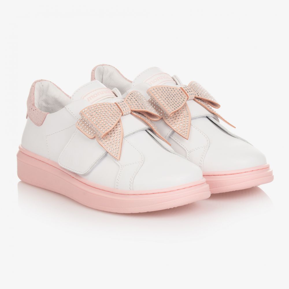 Monnalisa - Teen White Leather Trainers | Childrensalon