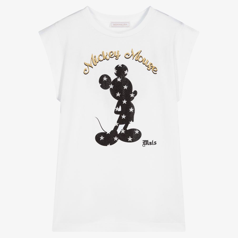 Monnalisa-Teen White Mickey Mouse Top | Childrensalon Outlet