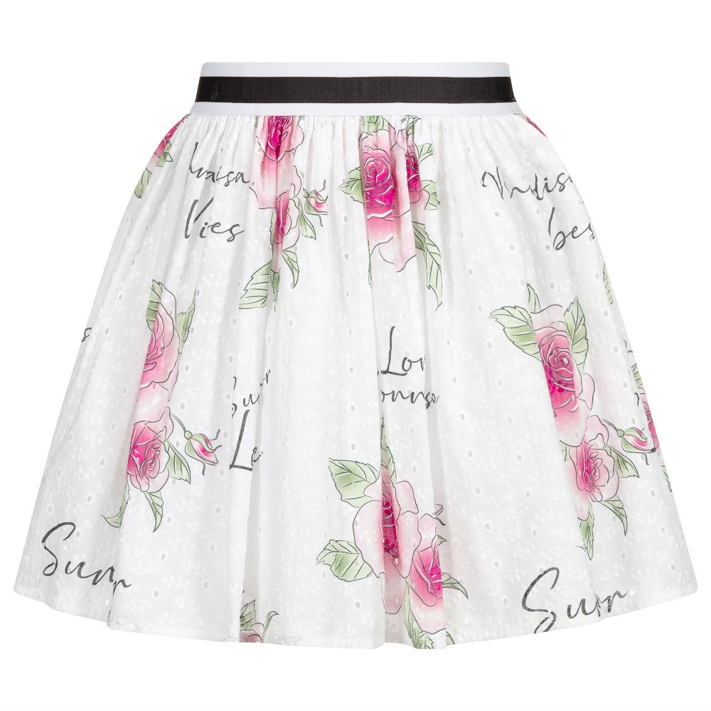 Monnalisa - Бело-розовая юбка с цветами для подростков | Childrensalon