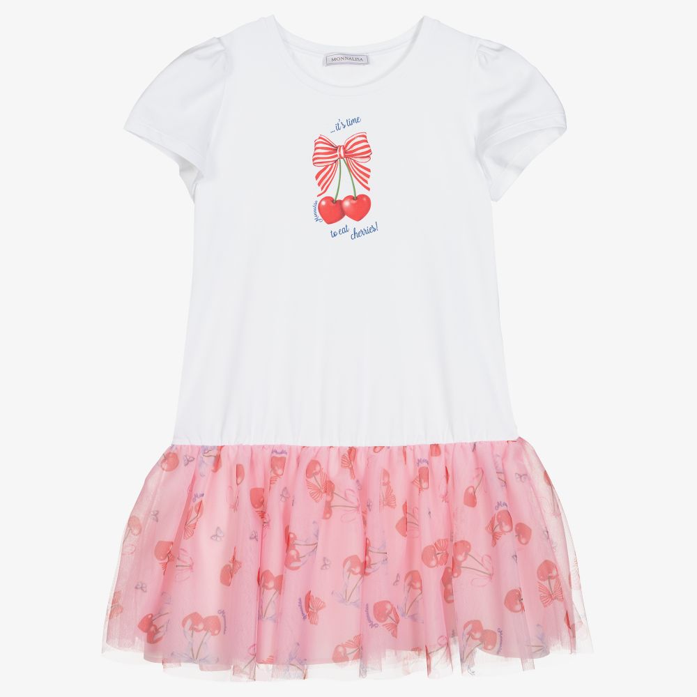 Monnalisa - Teen White & Pink Tulle Dress | Childrensalon
