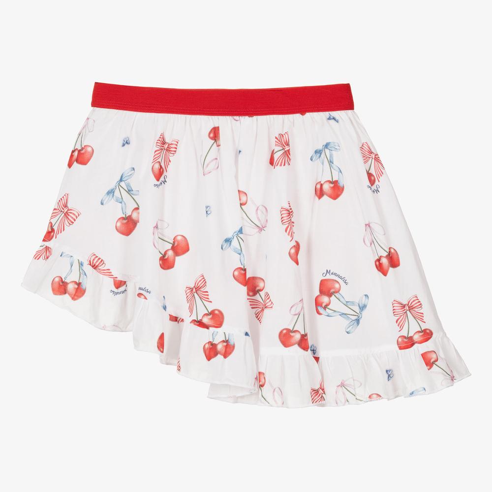Monnalisa-Teen White & Red Cherry Cotton Skirt | Childrensalon Outlet