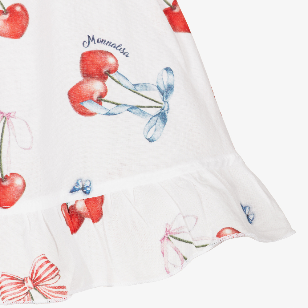 Monnalisa-Teen White & Red Cherry Cotton Skirt | Childrensalon Outlet