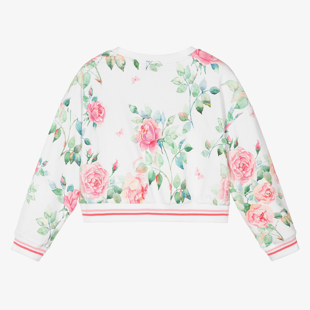 Monnalisa-Белый свитшот с розами для подростков | Childrensalon Outlet