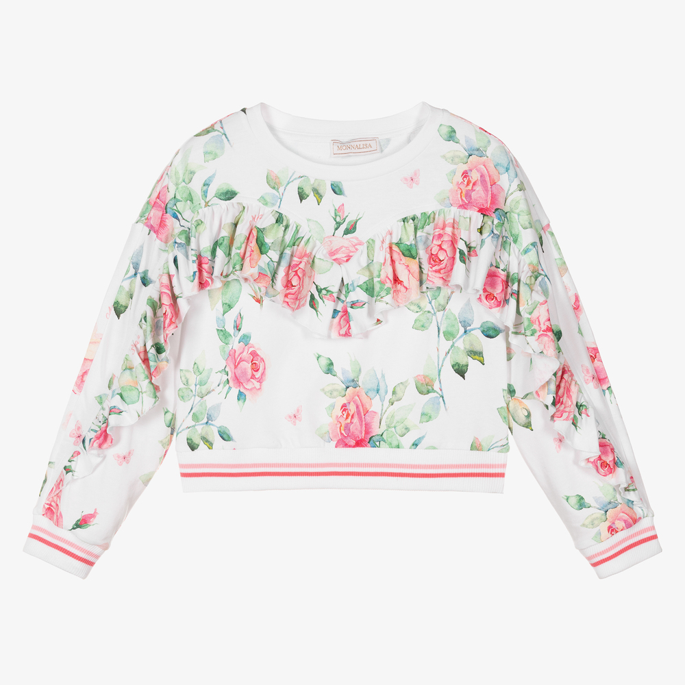 Monnalisa - Teen White Rose Sweatshirt | Childrensalon