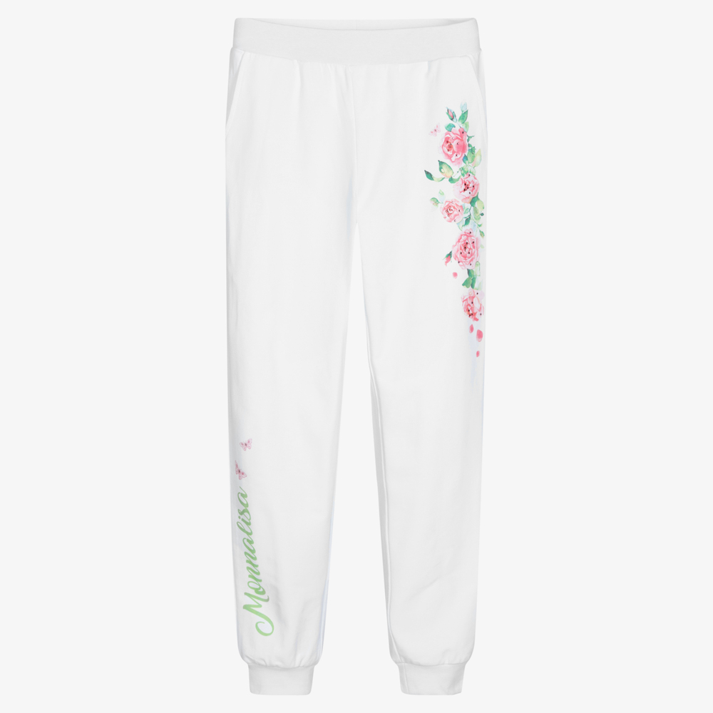 Monnalisa - Bas de jogging blanc Roses | Childrensalon