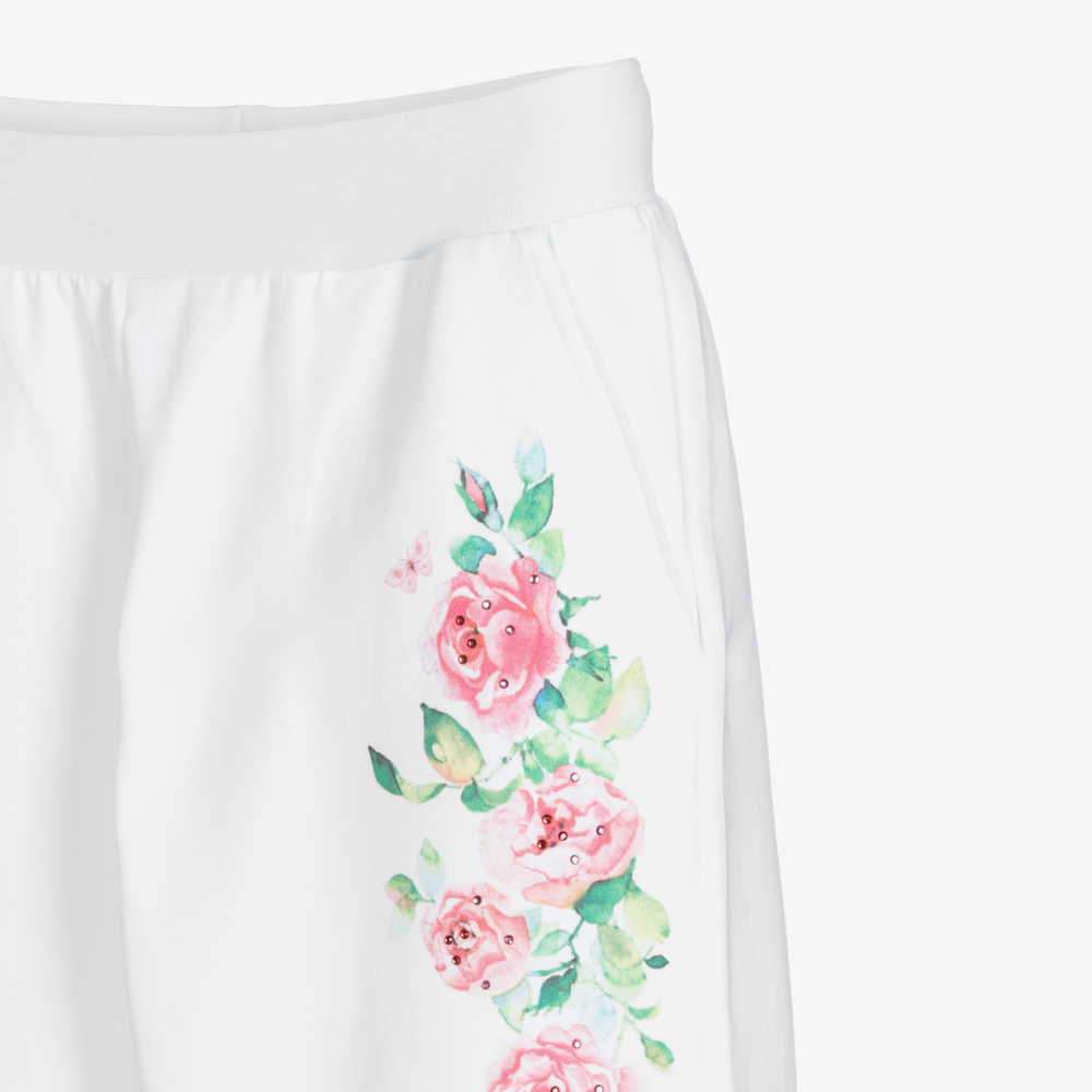 Monnalisa-Teen White Roses Joggers | Childrensalon Outlet