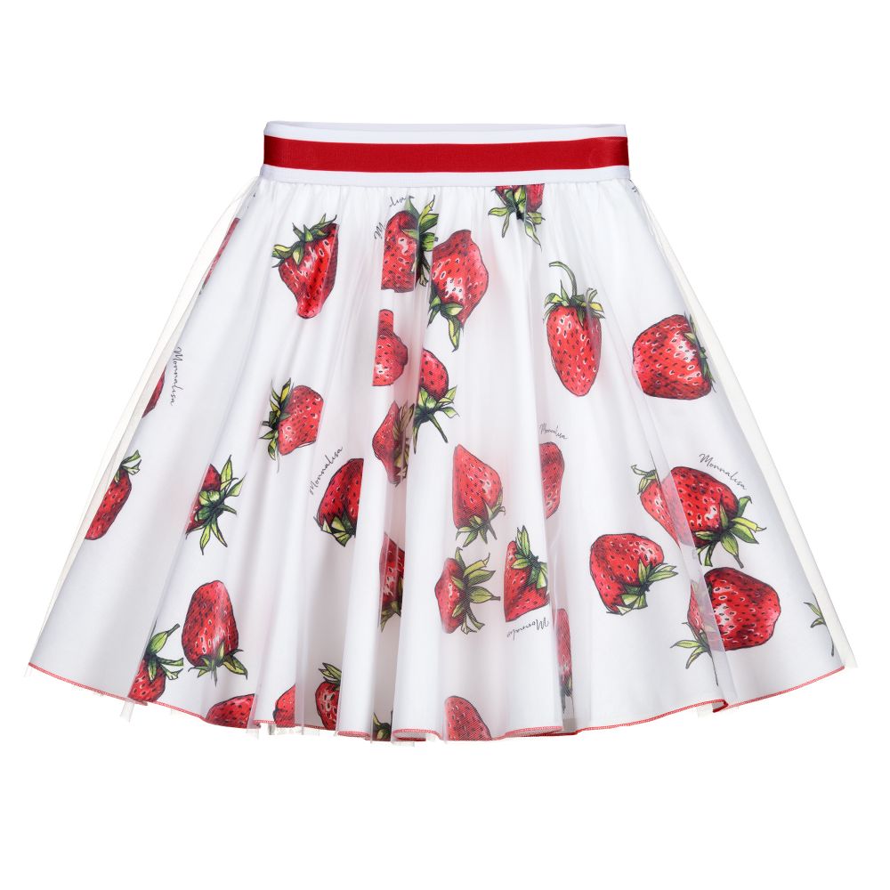 Monnalisa - Белая юбка с клубникой для подростков | Childrensalon