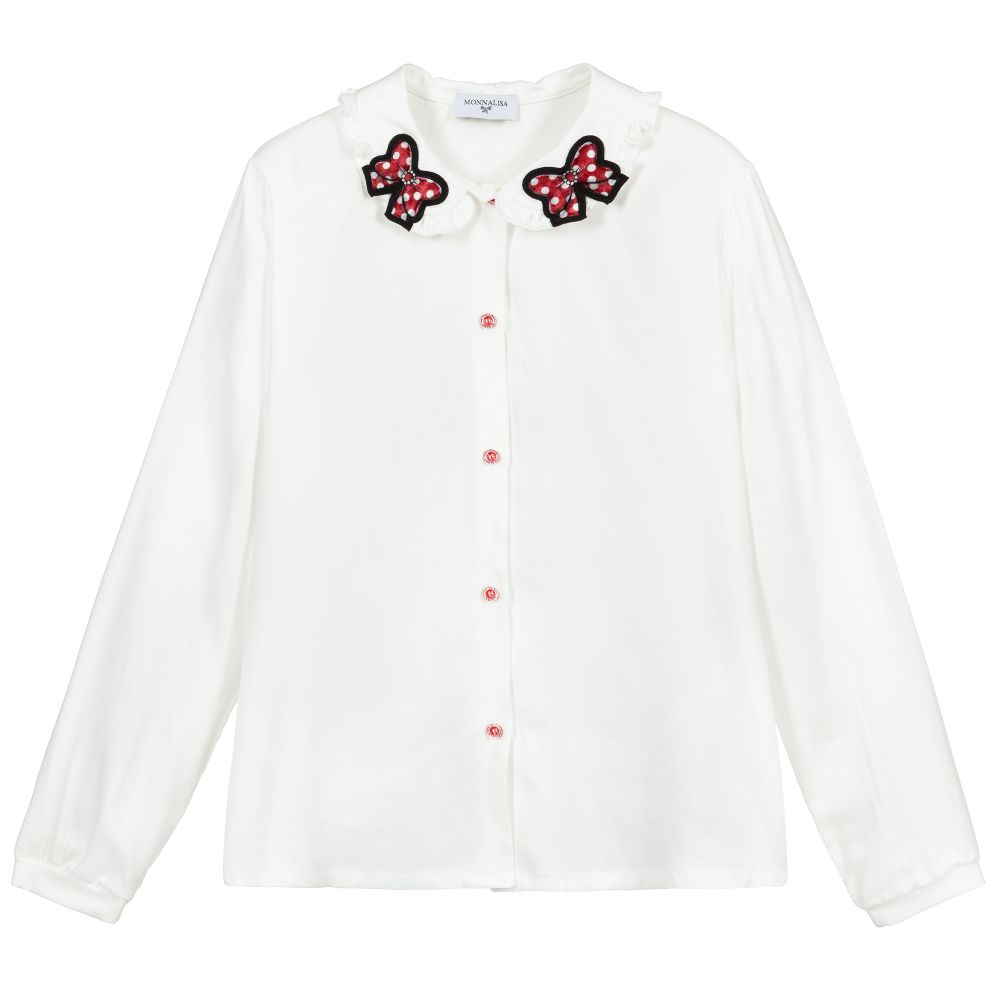 Monnalisa - Teen White Viscose Bow Blouse | Childrensalon